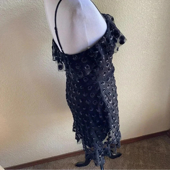 Rowa Nordstrom Rack Tulle Little Black Dress Polka Dot Sequin Lined Tiered: Med - Picture 6 of 11